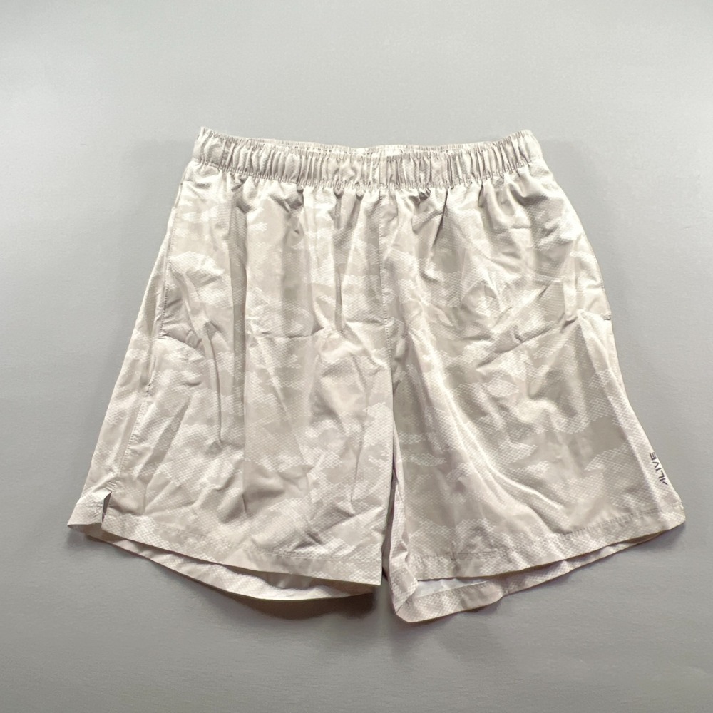 Al1ve Athletic Shorts Mens Medium Sail White Qwick Dry Side Slit Elastic Waist